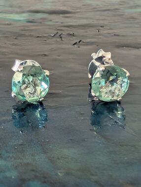 Brilliant Genuine Aquamarine Sterling Silver Stud Earrings 🆕
